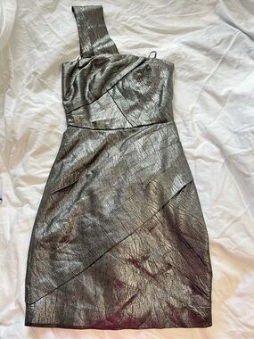 Reiss Metallic One-Shoulder Silver Party Dress Size 0